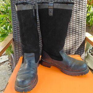 Khombu Black Leather Shearling Fur Lined Boots